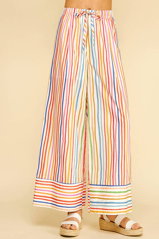RAINBOW STRIPE WIDE LEG PANTS -