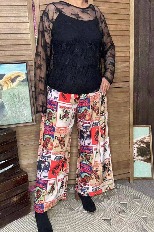 Rodeo western printed wide legs women pant