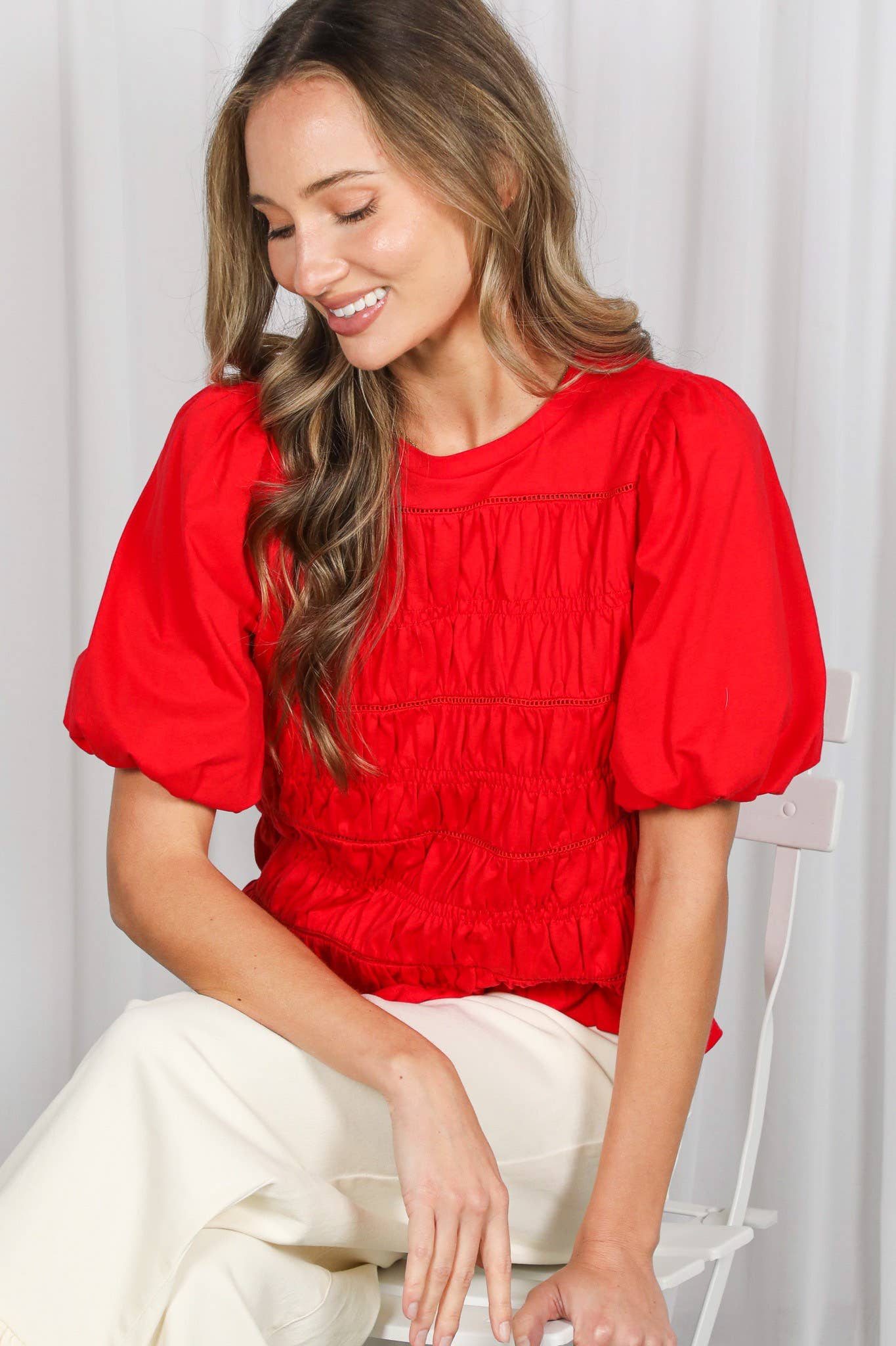 Elasticized Smocked & Trim Accent 100% Cotton Top