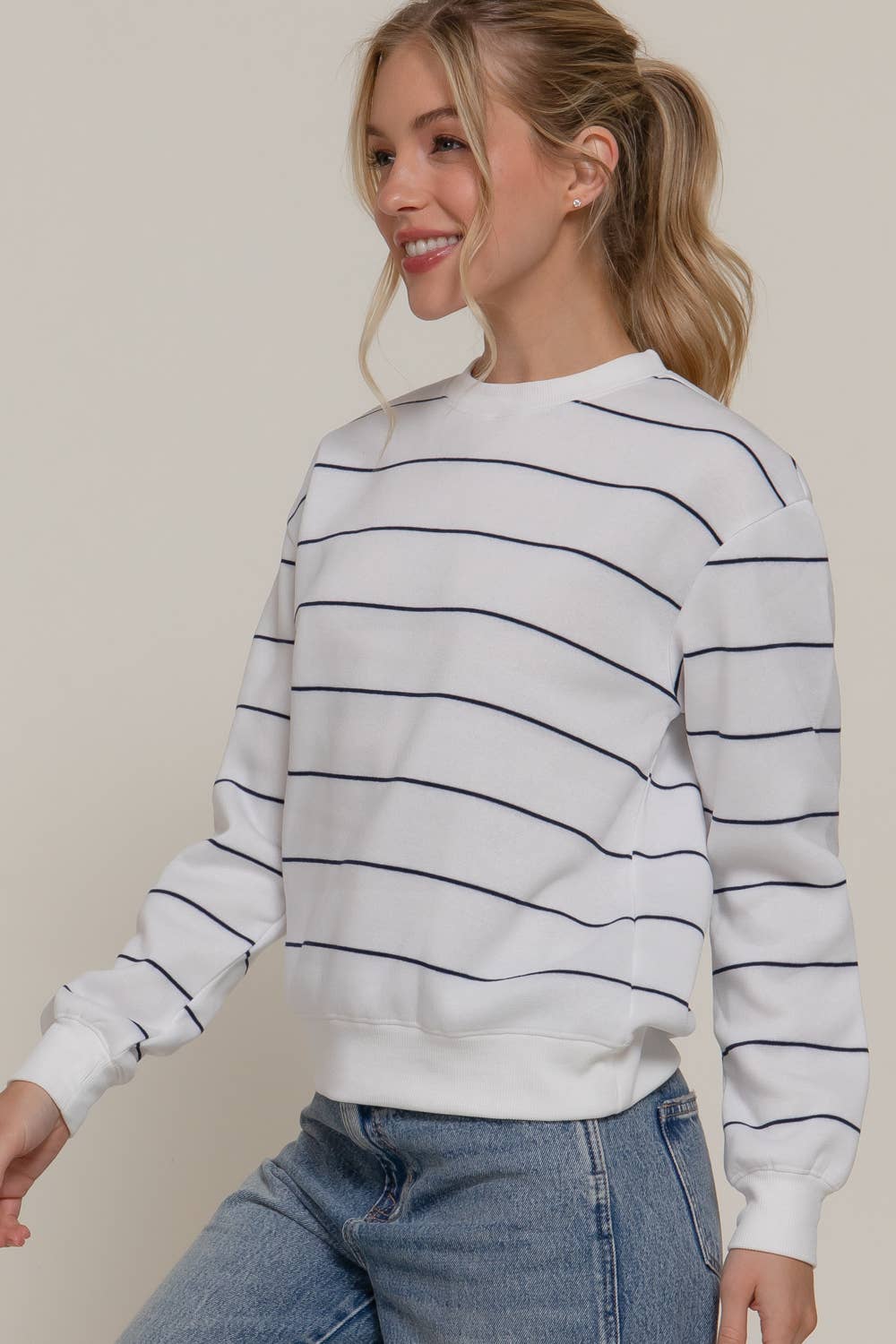 Long Sleeve Engineer Stripe Inner Fleece Sweatshirt