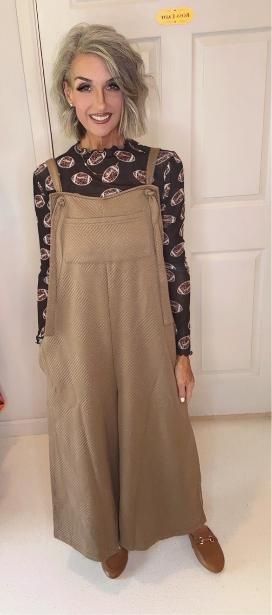Tan textured cropped overall
