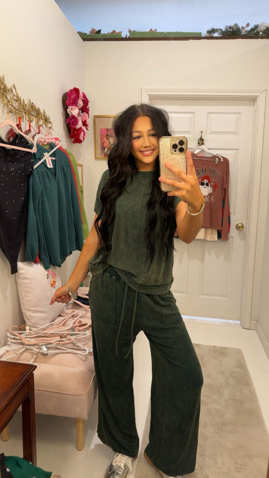 MINERAL WASHED TOP AND PANTS RIB SETS