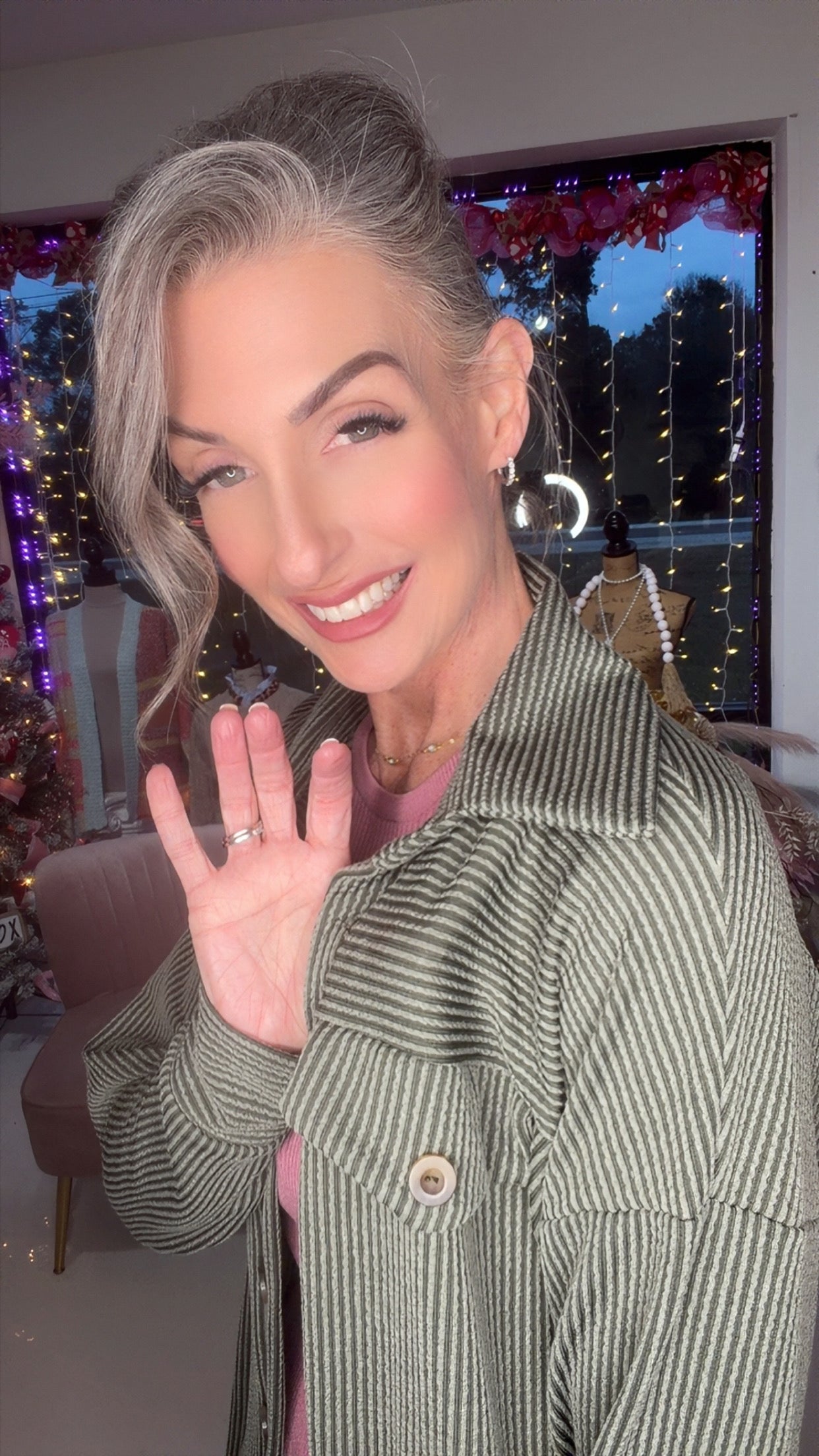 Rib Drop Shoulder Patch Pockets Button Down Shacket