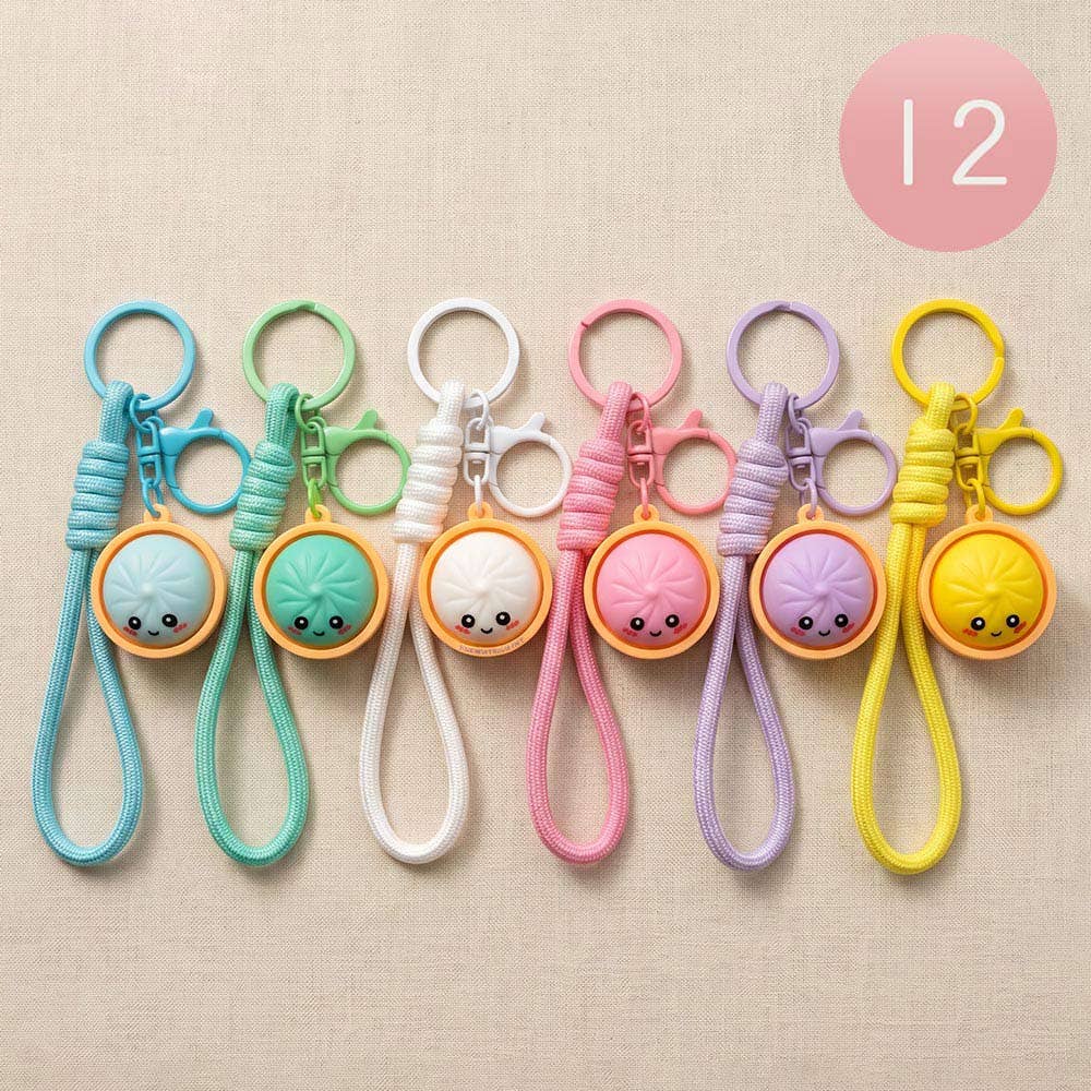 12PCS - Cute Bao Bun Dumpling Stress Relief Fidget Clicker Bag Charm Keychains