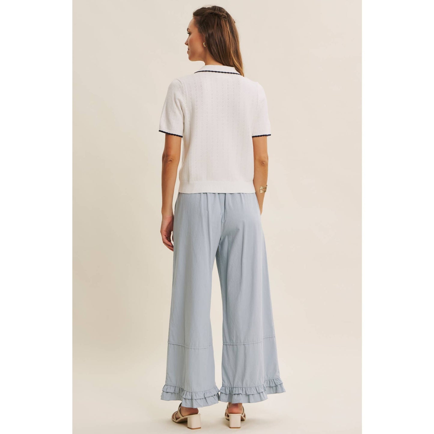 DREAMY STATEMENT COTTON WASHED WIDE-LEG PANTS WITH RUFFLES
