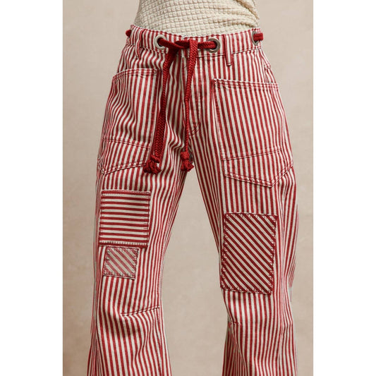 STRIPED TWILL BARREL PANTS