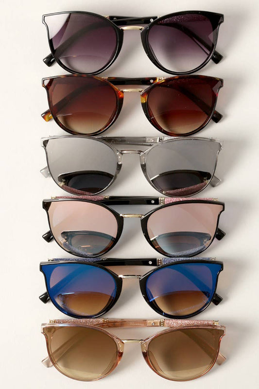 Women's Round Glitter Arm Sunglasses