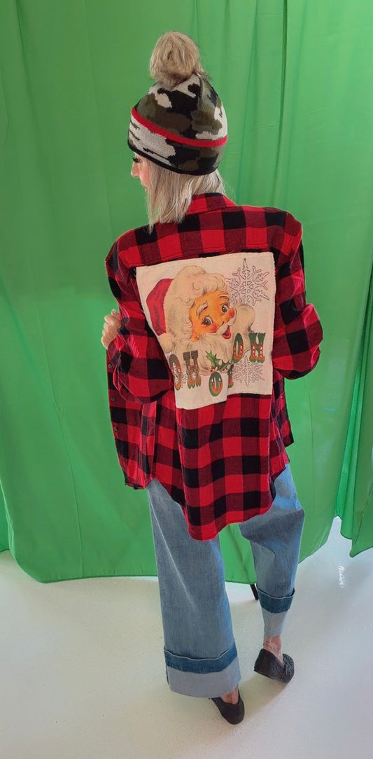 Ho Ho Ho Santa patch on Red/Black Flannel