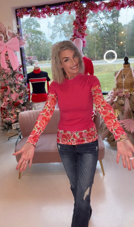 Hearts & Floral Mesh Top