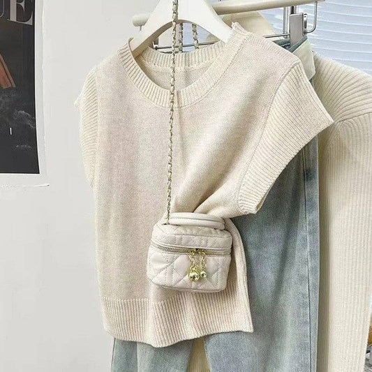 Solid Color Knit Short Sleeve T-Shirt