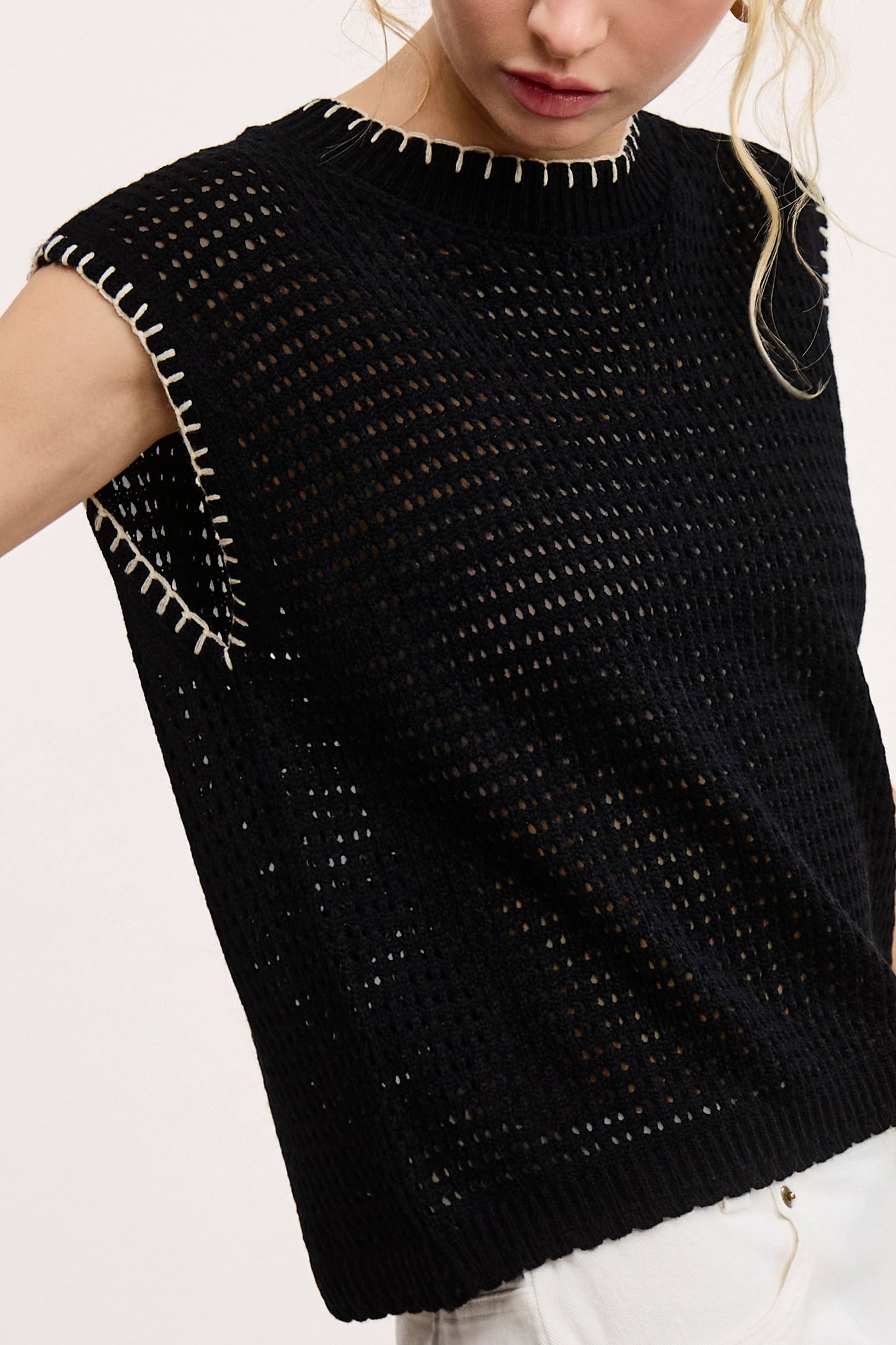 Crochet Knit Stitching Detailed Sleeveless Top