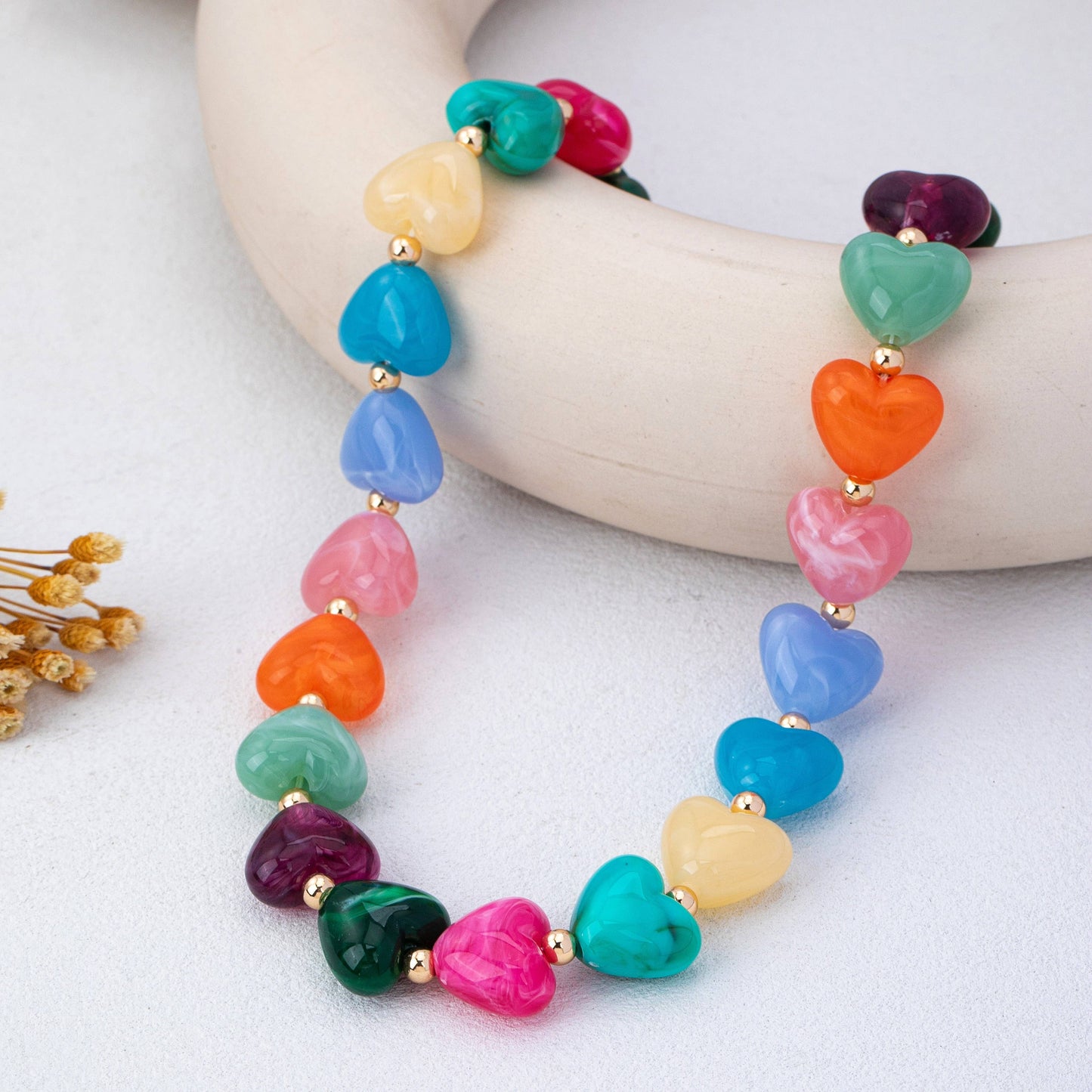 Multi-Color Resin Heart Bead Necklace | 80N93443