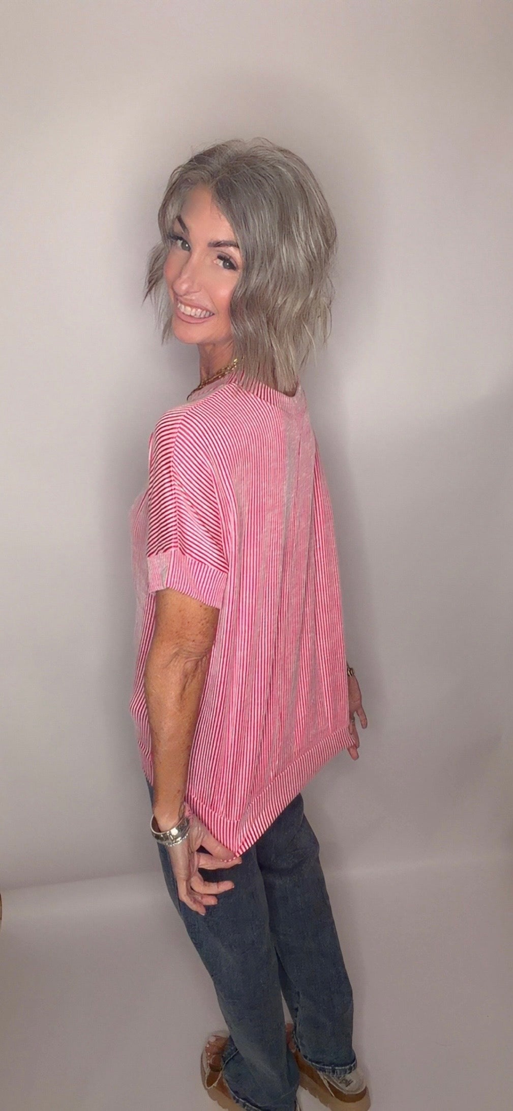 Corded Rib Short Sleeve Top