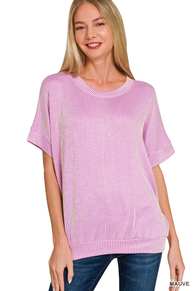 Corded Rib Short Sleeve Top