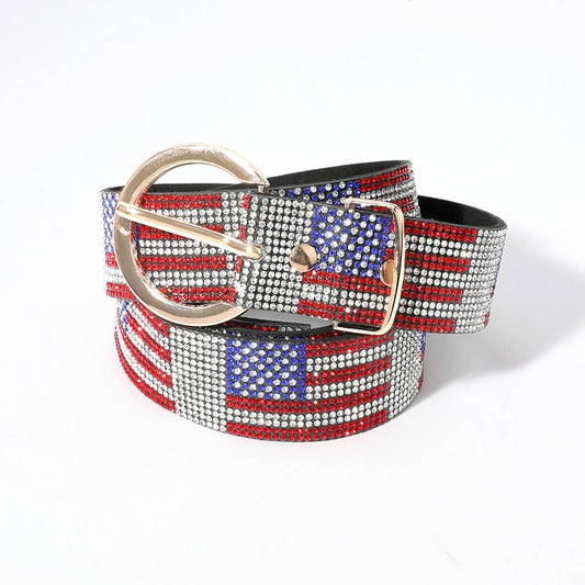 Bling Studded American USA Flag Patterned Belt