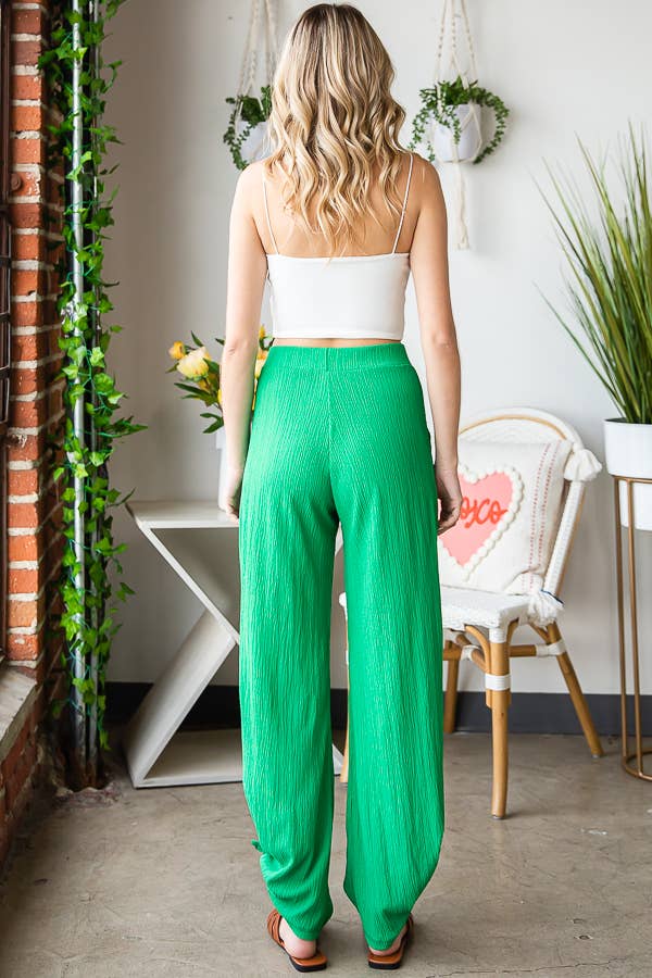 Lightweight Crinkle Ankle Tie Split Side Flowy Pants  P5047