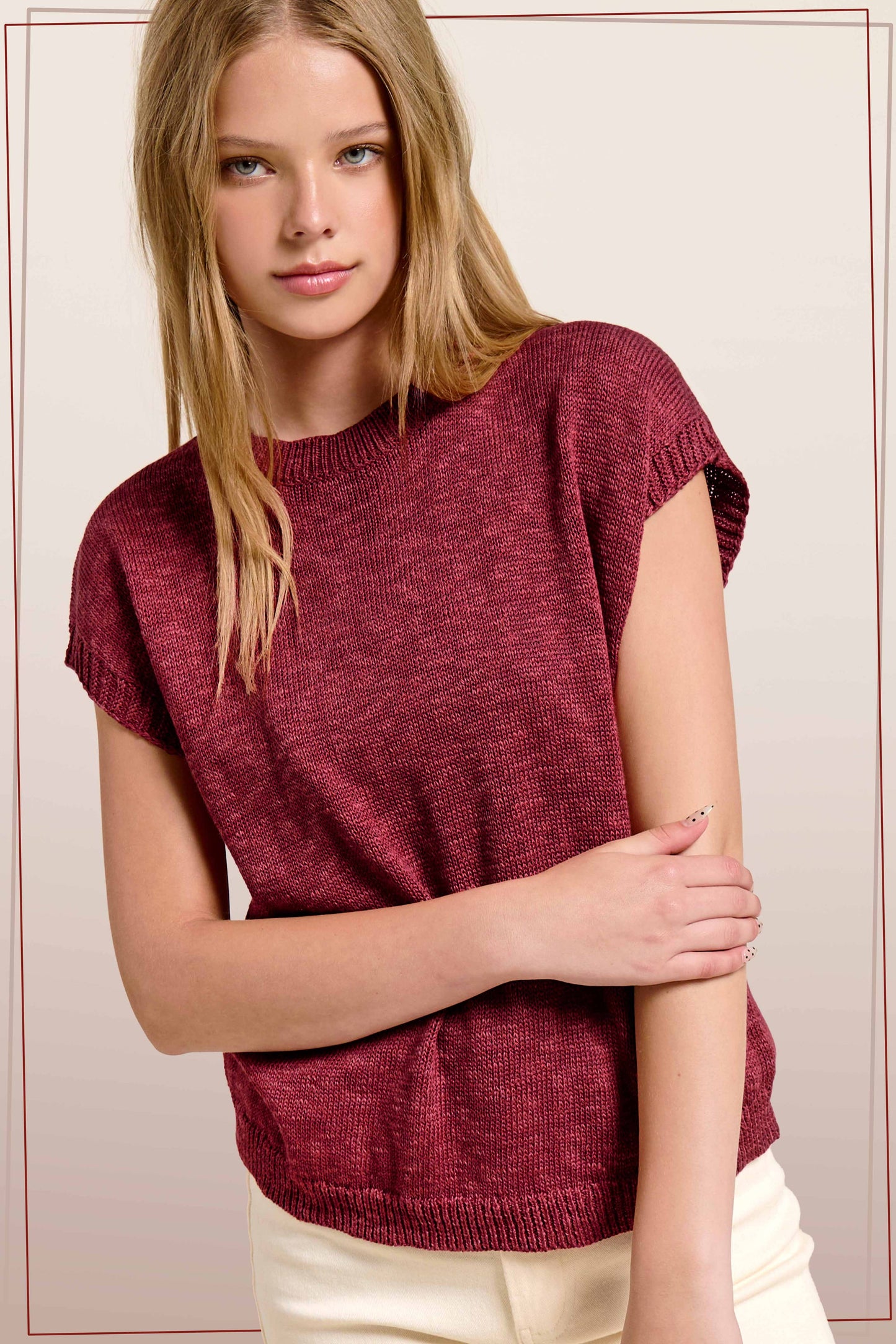 Loose Fit Sleeveless Ribbed Knit Crew Neck Top