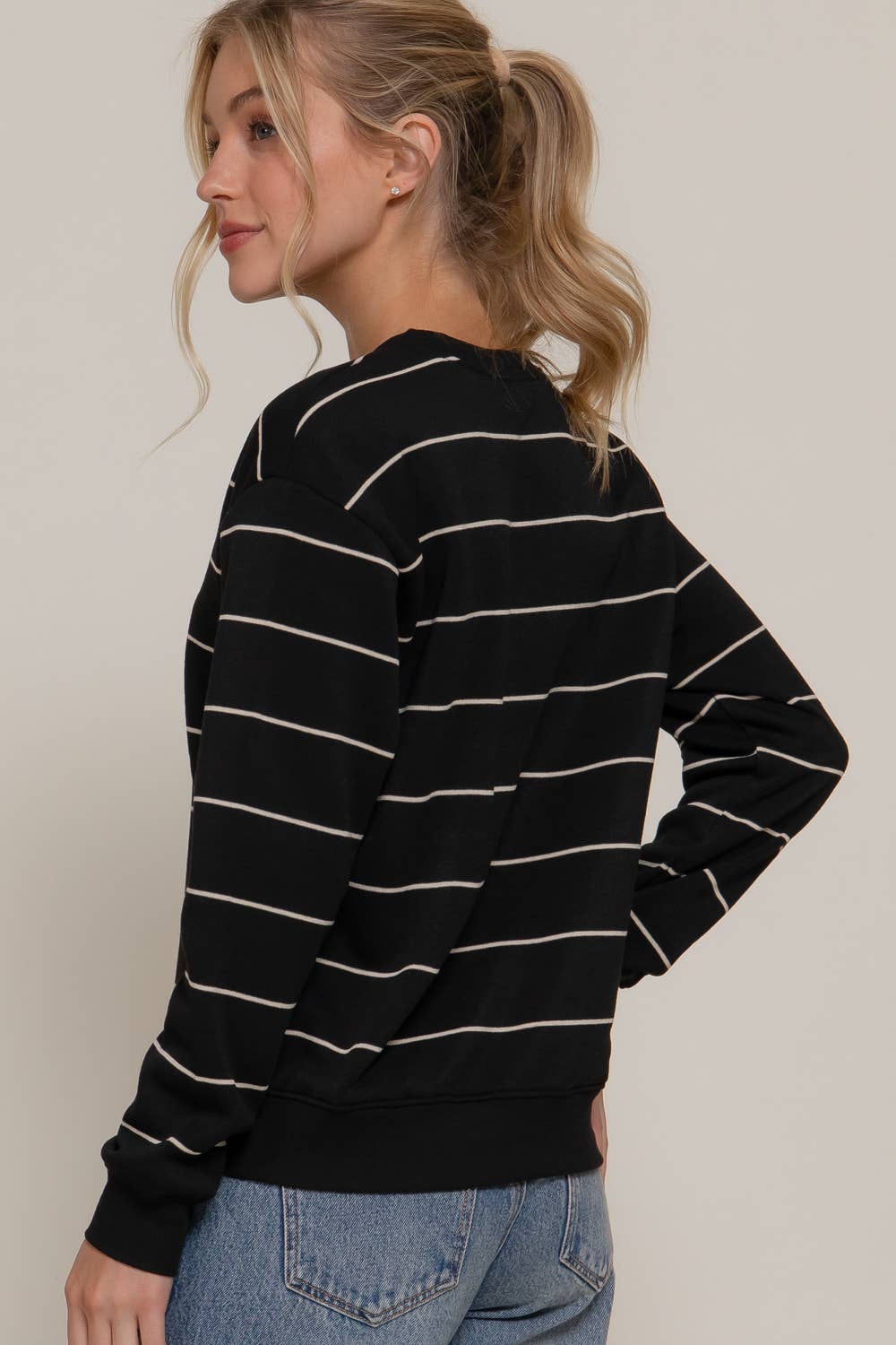 Long Sleeve Engineer Stripe Inner Fleece Sweatshirt
