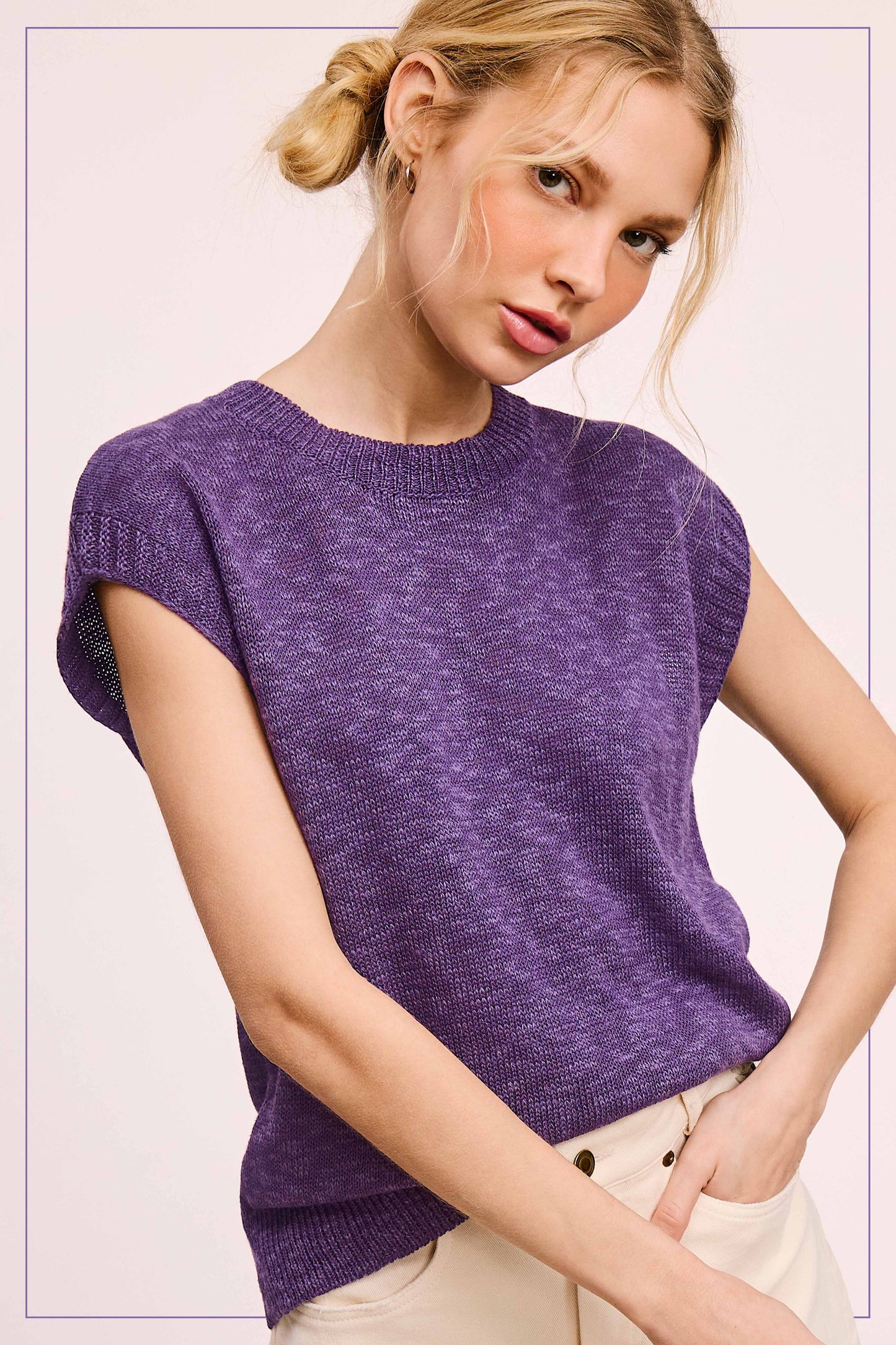 Loose Fit Sleeveless Ribbed Knit Crew Neck Top