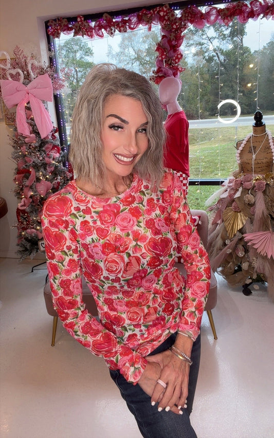 Hearts & Floral Mesh Top