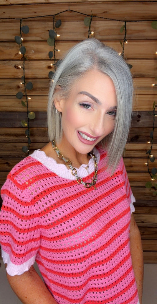Clarie Stripe Crochet Sweater Top