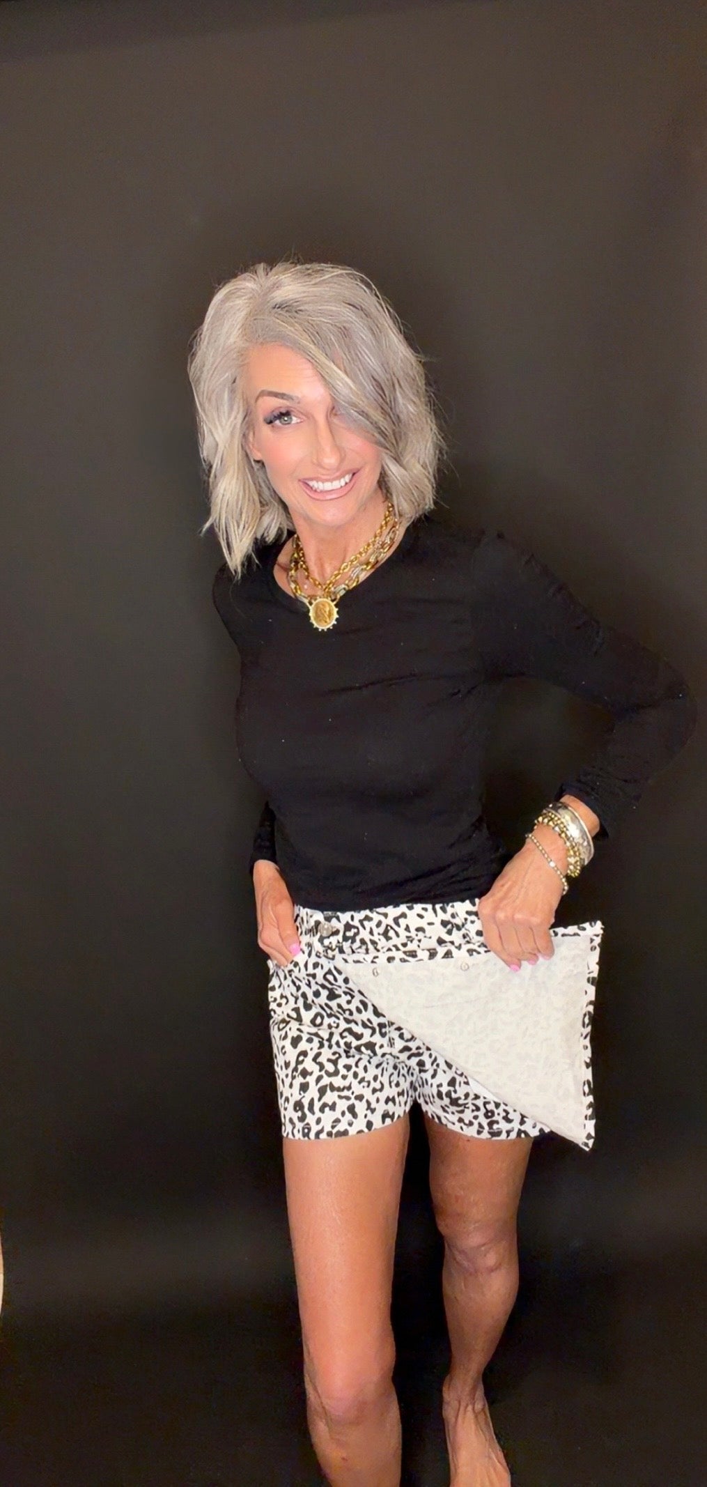 Brown Leopard Print Button Overlap Denim Shorts