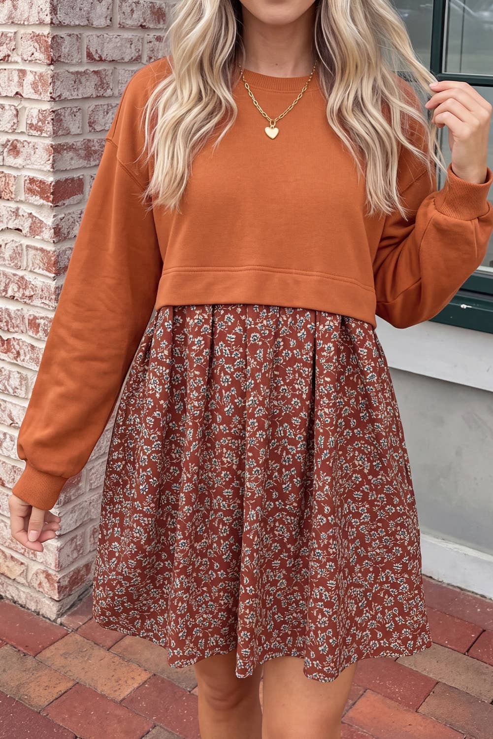 Fall Top Patchwork Mallard/ Floral Flared 2-in-1 Mini Dress