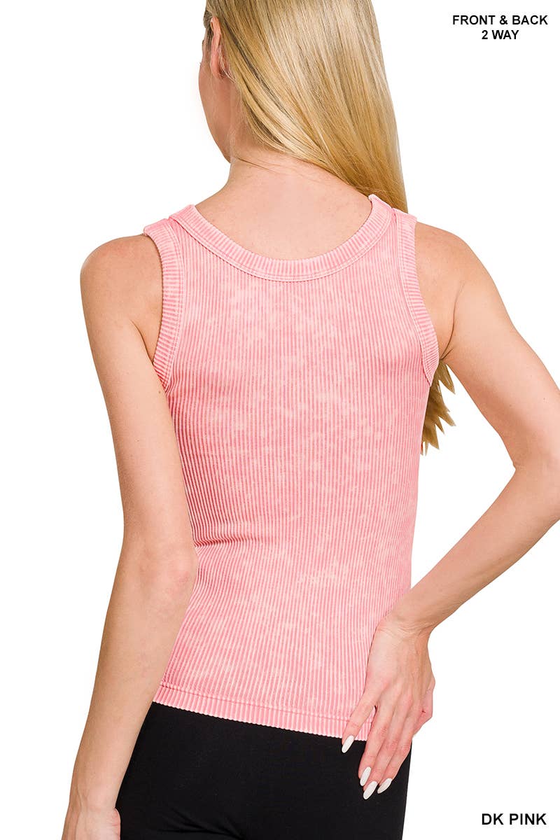 2 Way Neckline Washed Ribbed Seamless Tank Top