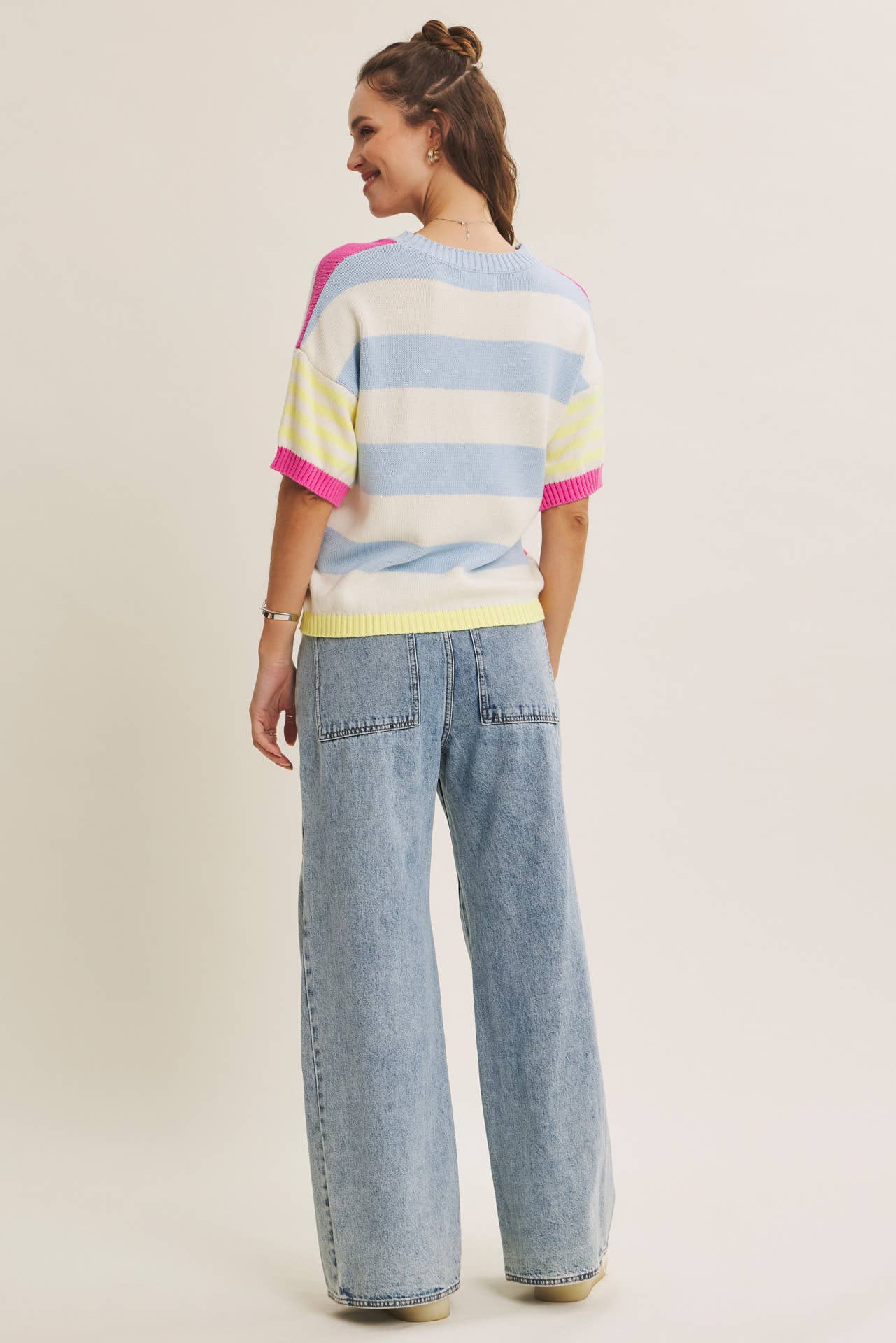 FEEL-GOOD PLAYFUL MULTI STRIPE EASY EVERYDAY COTTON SWEATER