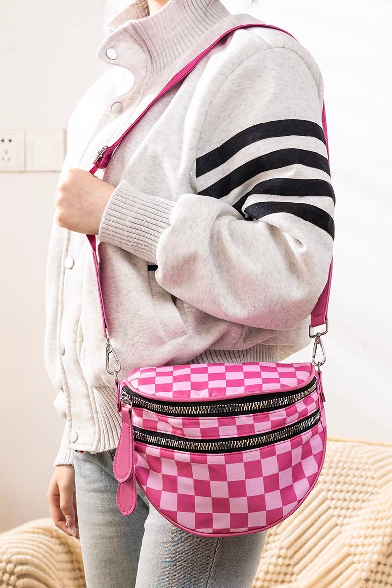 `.Double Zip Crescent Sling Bum Bag