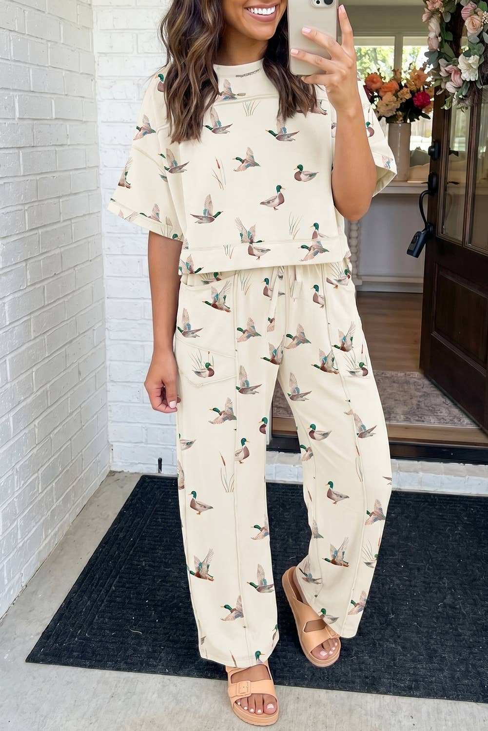 LAS Mallard Cropped Tee Drawstring Pants Set