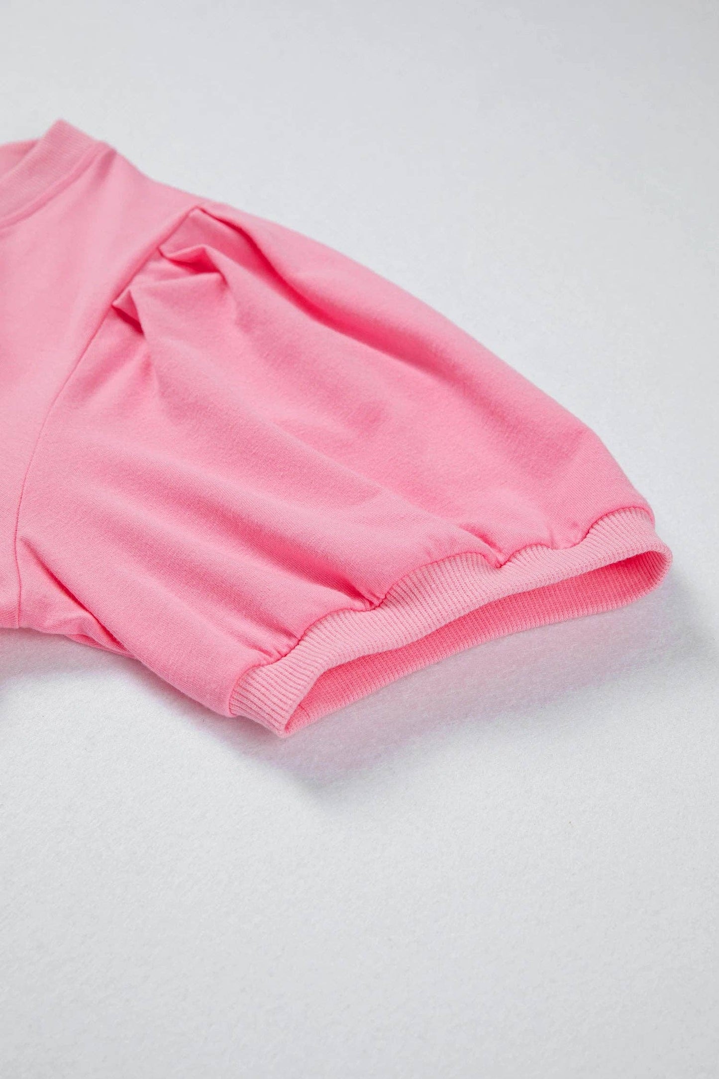 Bonbon Solid V Neck Puff Sleeve Lightweight Blouse Top