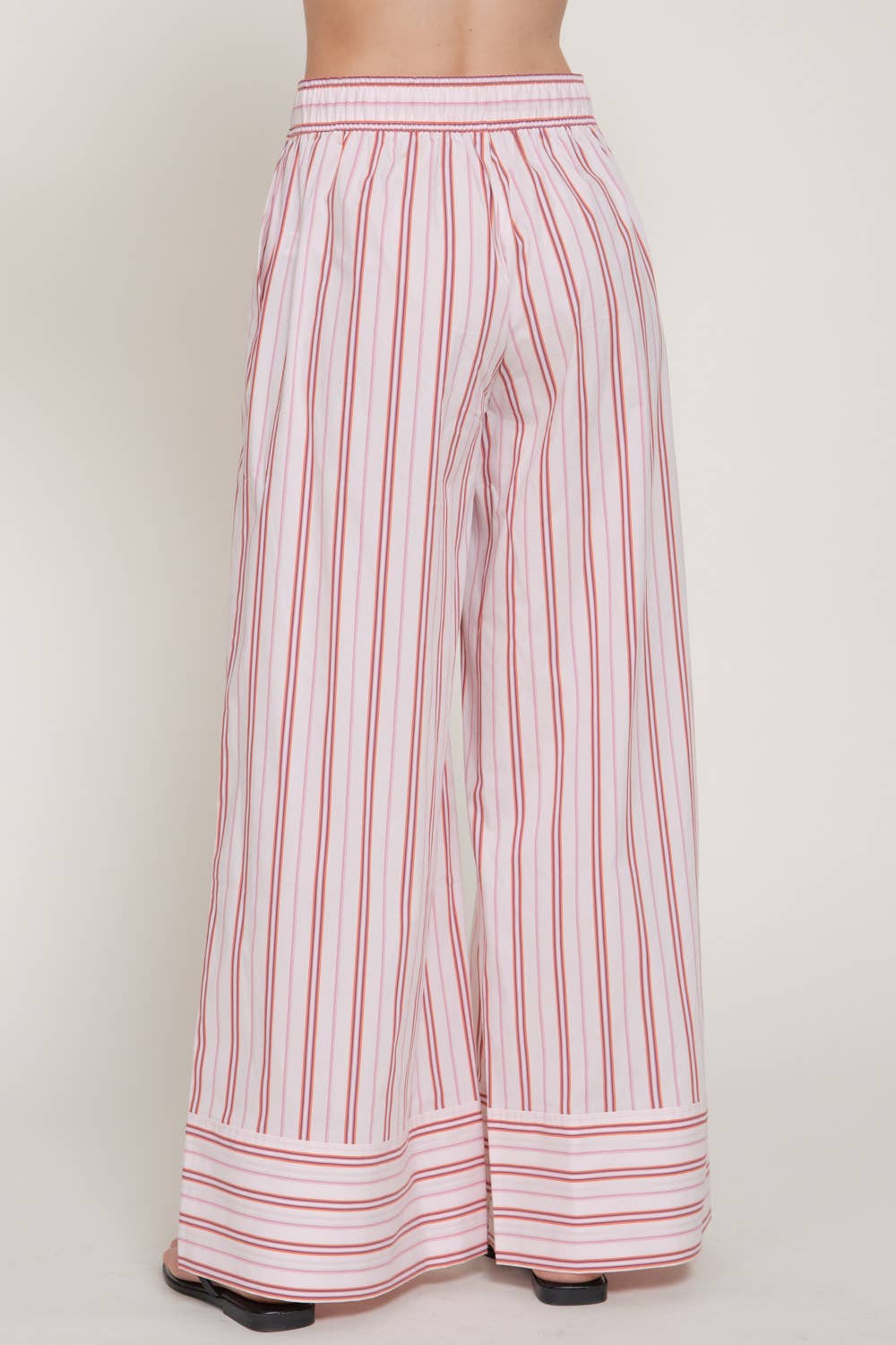 Elastic Waist Multi Stripe Poplin Straight Long Pants