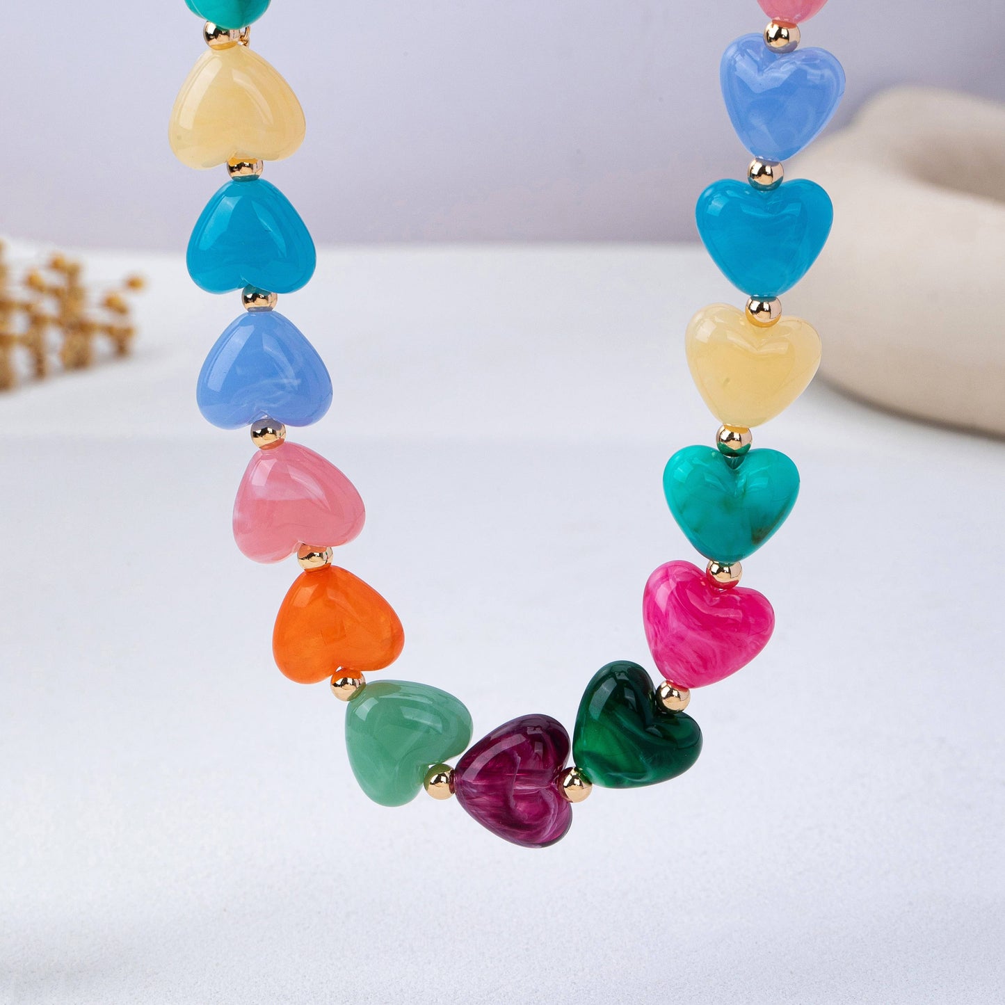 Multi-Color Resin Heart Bead Necklace | 80N93443