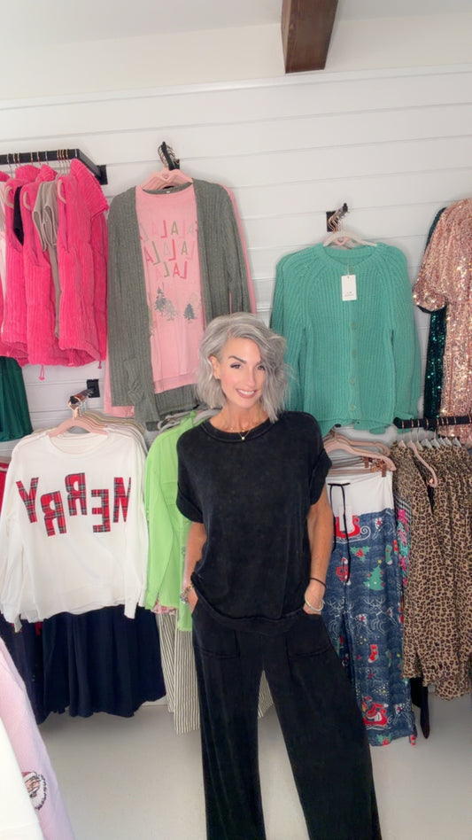 MINERAL WASHED TOP AND PANTS RIB SETS