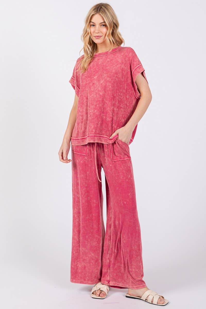 MINERAL WASHED TOP AND PANTS RIB SETS