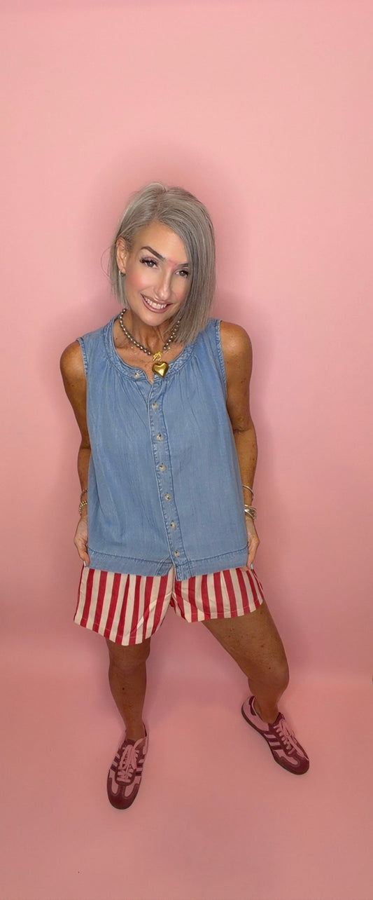 DENIM BUTTON-UP TANK TOP