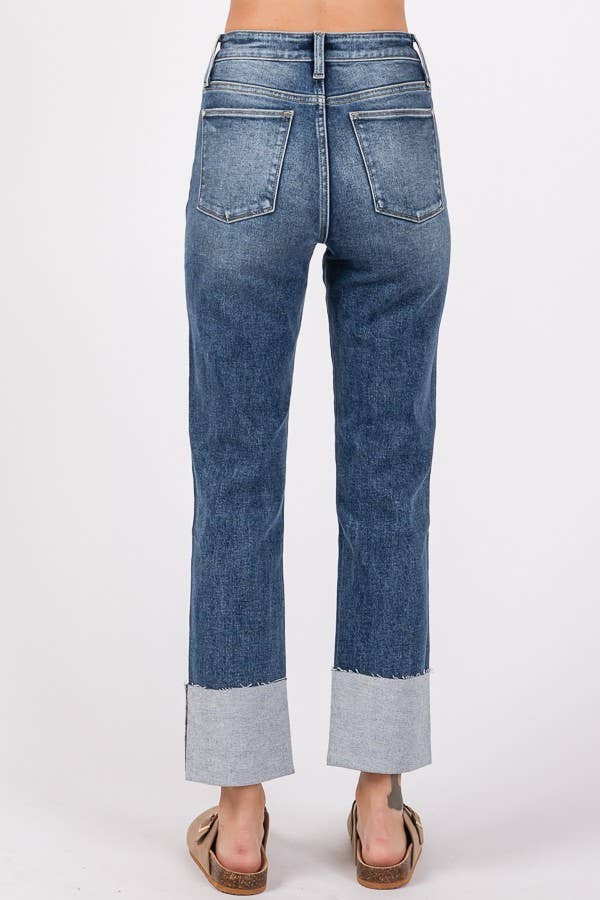 HIGH RISE STRETCH SLIM STRAIGHT W/ CUFFED HEM