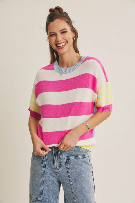 FEEL-GOOD PLAYFUL MULTI STRIPE EASY EVERYDAY COTTON SWEATER
