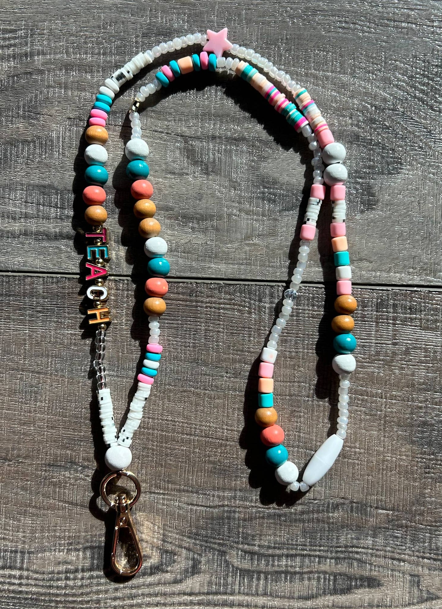 Teach Colorful Beaded Lanyard with Breakaway Clasp