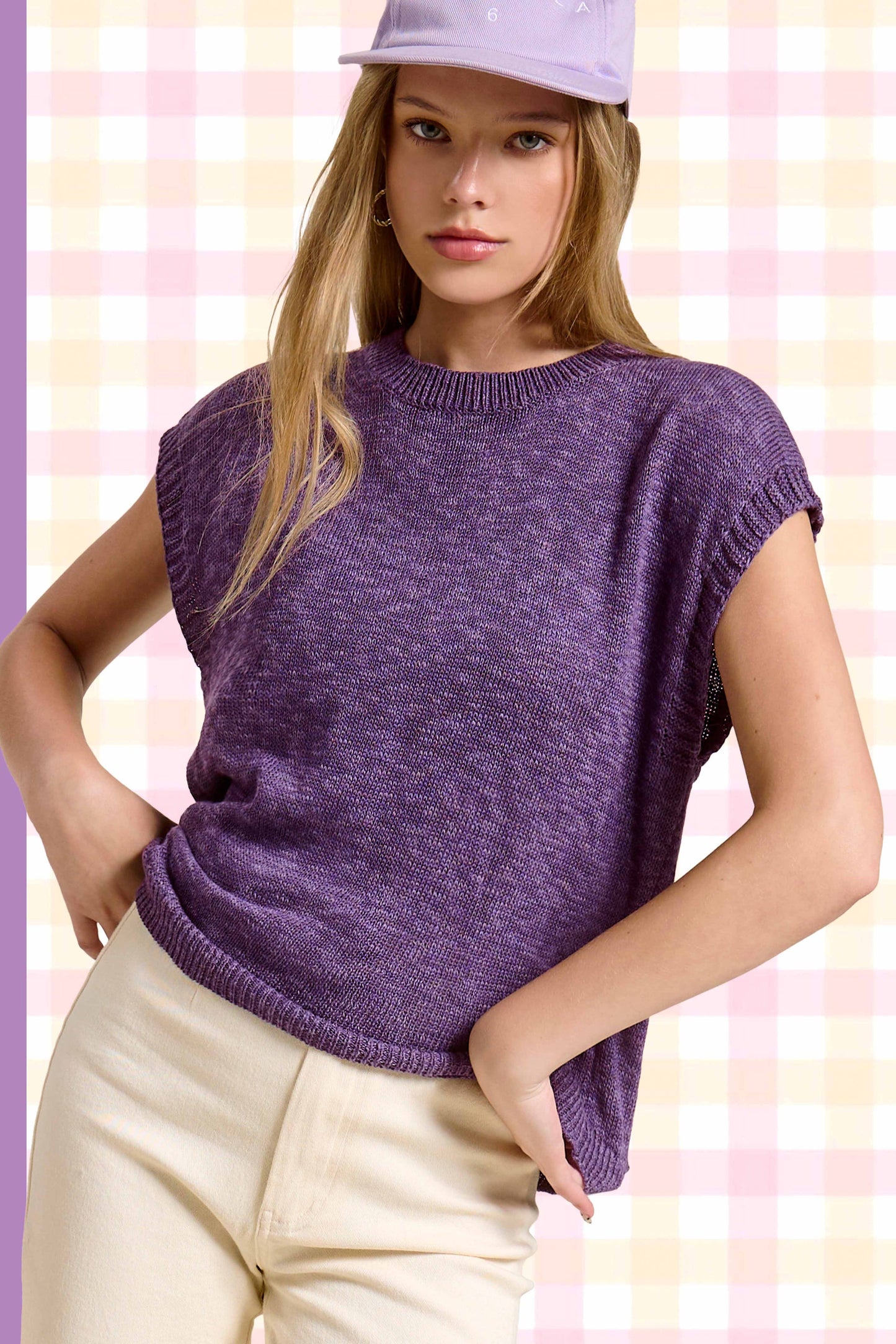 Loose Fit Sleeveless Ribbed Knit Crew Neck Top