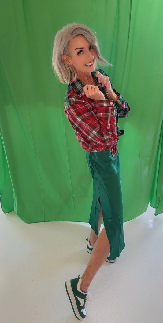 Christmas Color Block Plaid Checkered Button Shirt