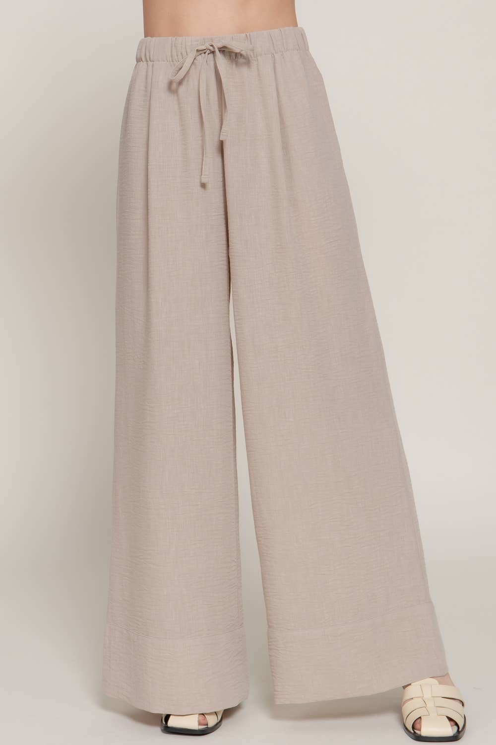 Waist Band With String Linen Effect Palazzo Pants