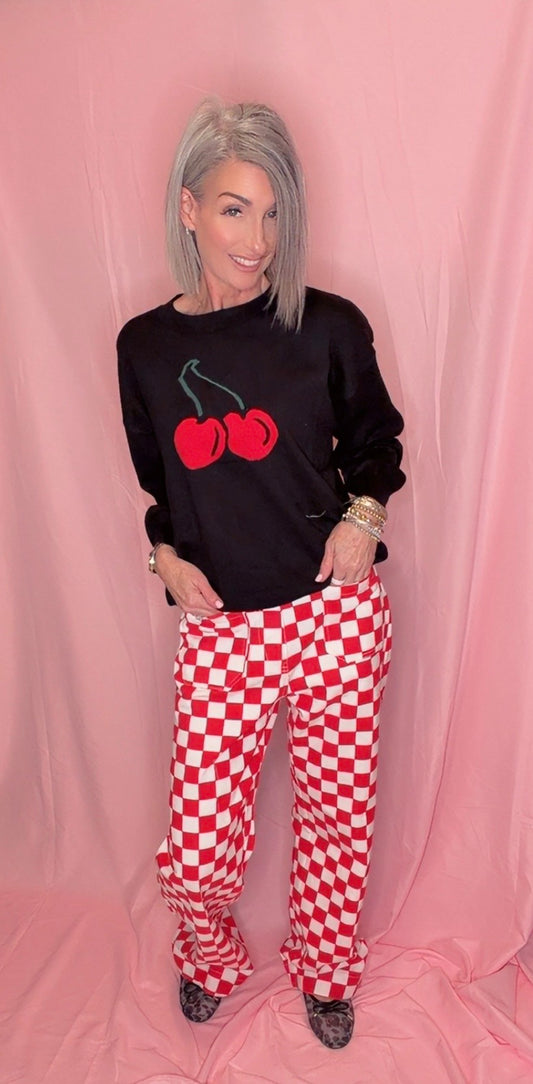Playful Cherry Print Sweater
