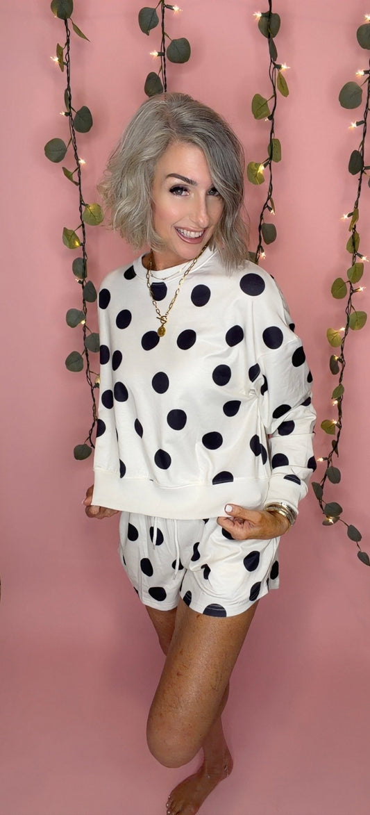 Polka Dot Looks Pullover Drawstring Shorts Sets (S-XL)