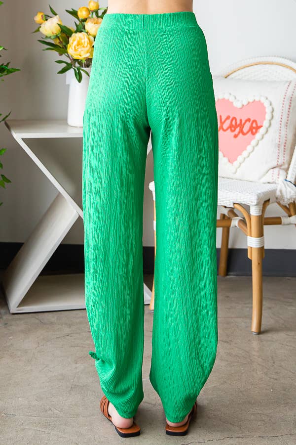 Lightweight Crinkle Ankle Tie Split Side Flowy Pants  P5047