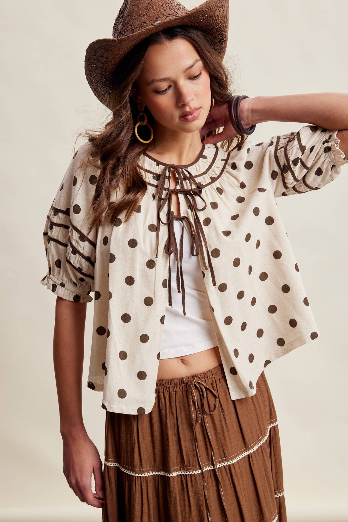 Polka Dot Ruffle Trim Blouse LT1456