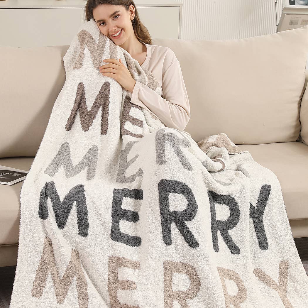 Multi Color Merry Pattern Print Cozy Throw Blanket