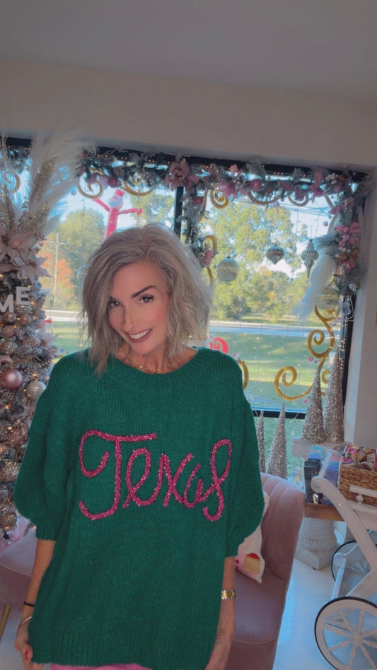 Metallic Letter Short Puff Sleeve Hairy Sweater
