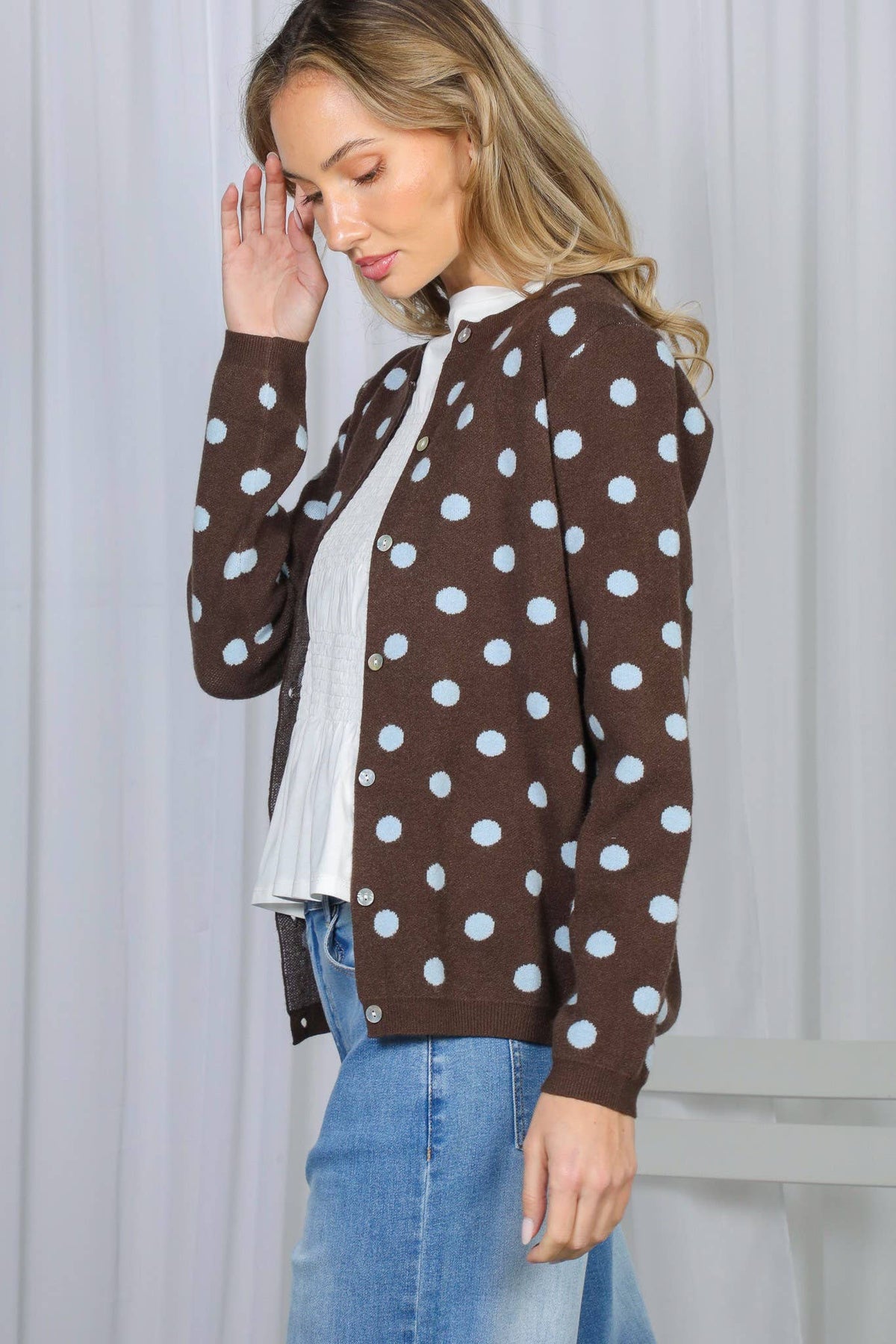 Playful Polka Dot Cozy Knitted Sweater Cardigan